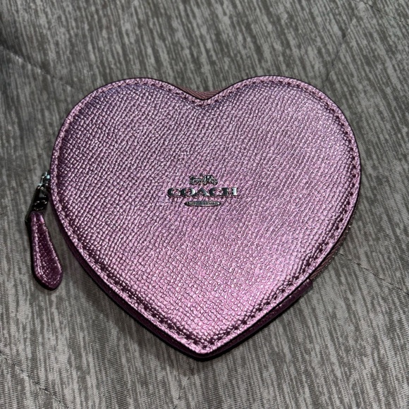 COACH Metallic Lilac Heart Coin Pouch - Picture 4 of 4